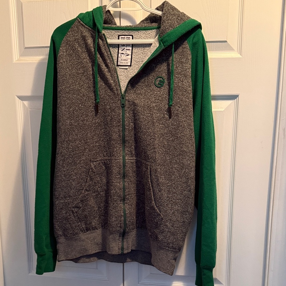 Billabong Green and Gray Zip-Up Sweater